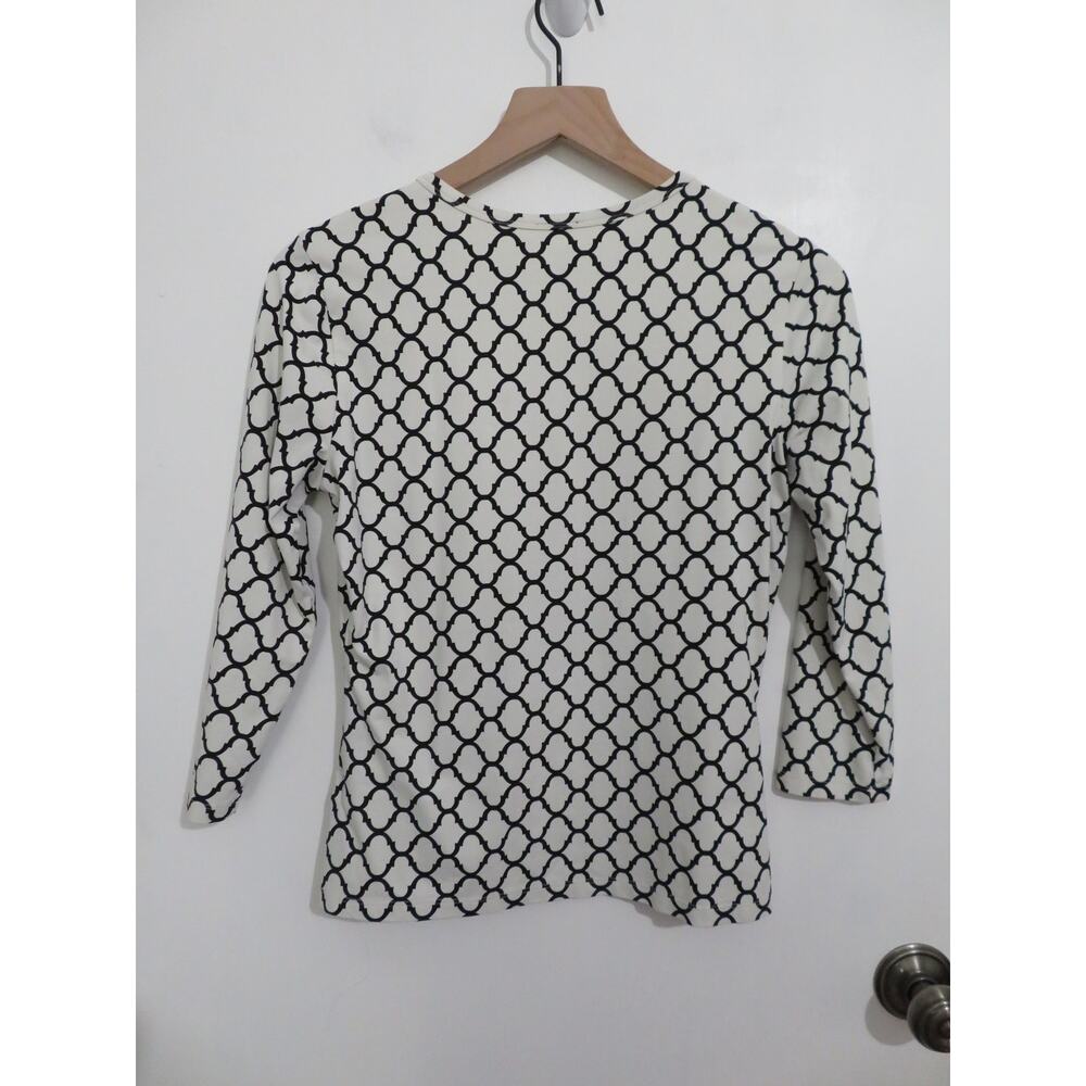 J. Mclaughlin Womens Sz S Black White Geometric Stretch 3/4 Sleeve Top - Picture 2 of 4